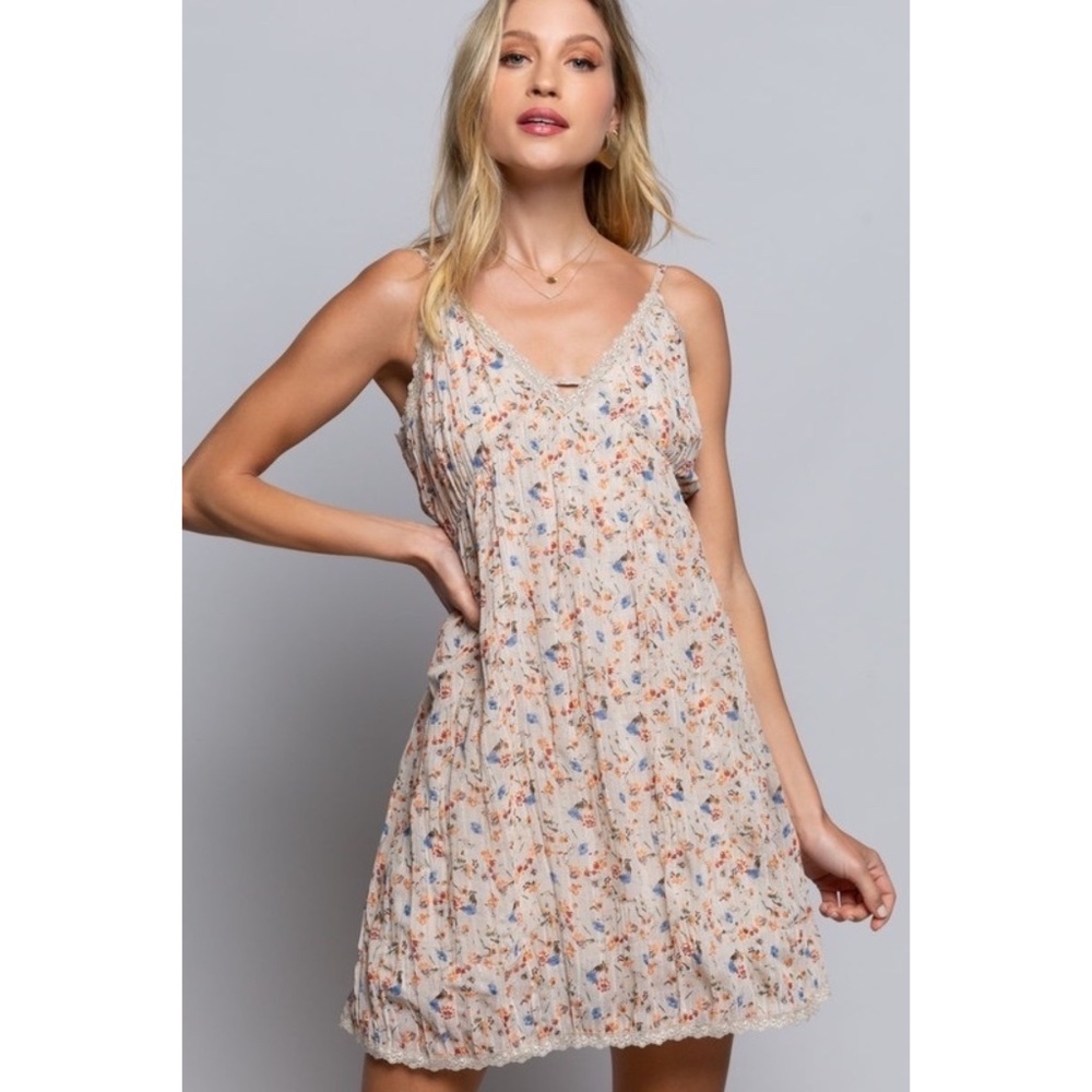POL Floral Mini Dress - Cream and Blue